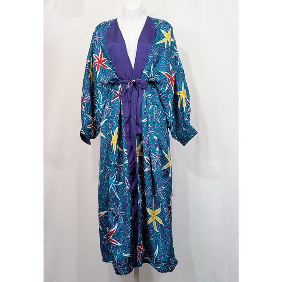 Victoria's Secret Other - Vintage 90s Victoria's Secret Robe Gold Label Teal Floral Print Misses Size S